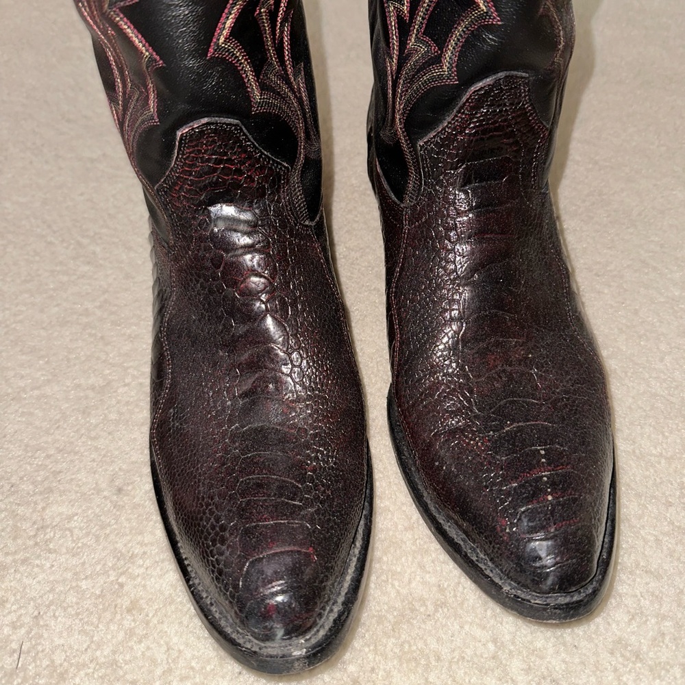JB Dillon Reserve Cherry Smooth Ostrich boots.